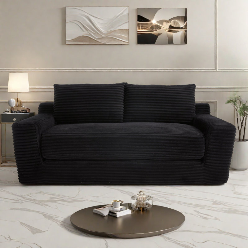 Convertible 2-in-1 Loveseat Sofa Bed With Memory Foam & Steel Frame, Black