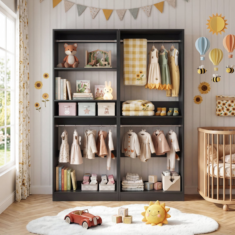 Closet System With 2 Hanging Rods, Black