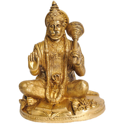 Handmade Brass Blessing Hanuman Statue - 7 Inch Devotional Deity for Spiritual Home Altars, Protection, and Inspirational Decor