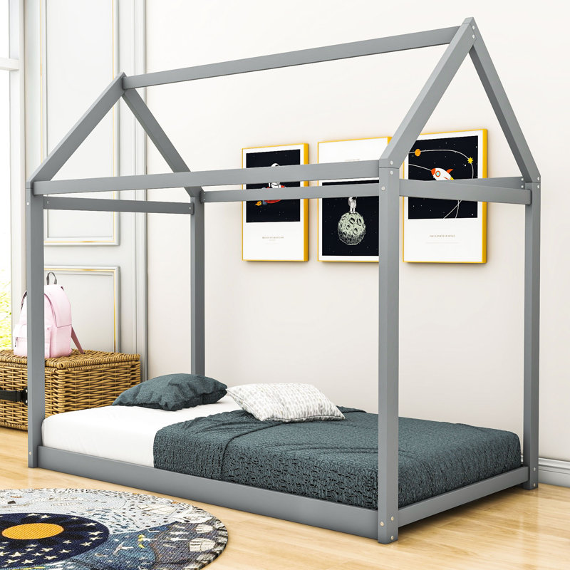 Lit simple en bois Drumnagee, gris