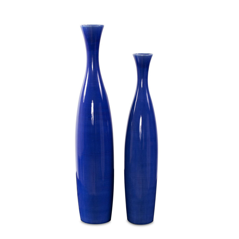Quijano Glaze Ceramic Vases, 2/Set, Cobalt Blue