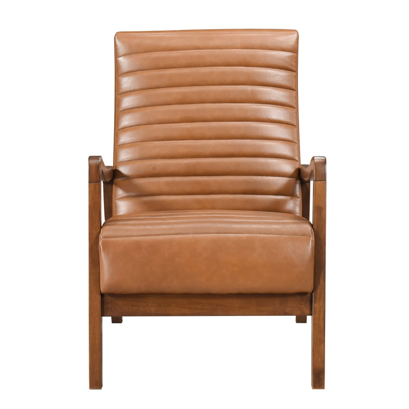 Chaise d'appoint Modern Living, similicuir brun, bois d'hévéa massif, chaise en bois d'hévéa noyer