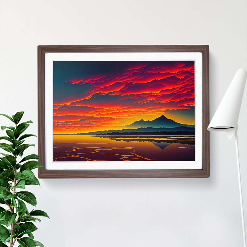 King Ocean Sunset 1 Piece Single Picture Frame Wall Art, 25cm H x 34cm W x 2cm D, Walnut Framed