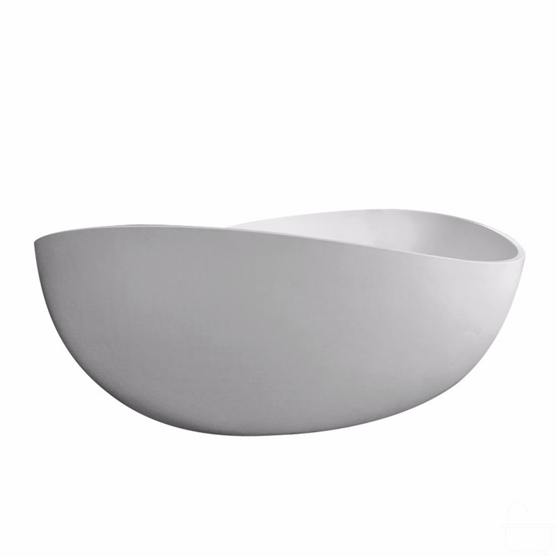63 Inch Freestanding Solid Surface Soaking Bathtub, Matte White