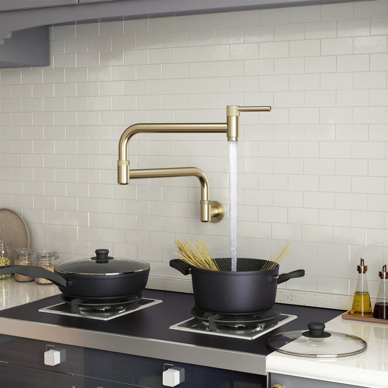 CASAINC 1.8 Flow Wall Mount Swing Arm Folding Pot Filler Kitchen Faucet, Brushed Gold