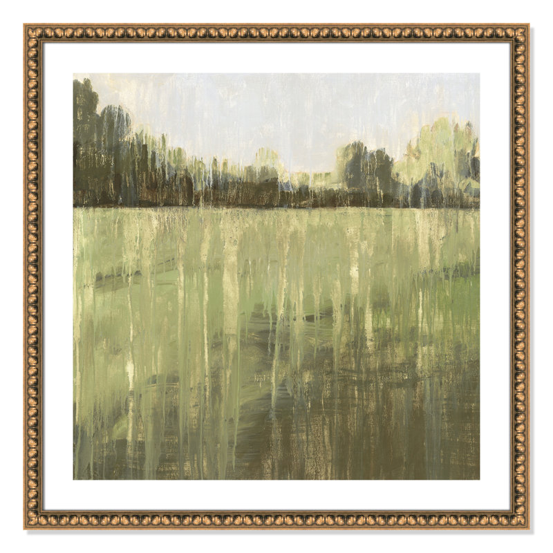 Champ vert I - reproduction d'art, Papier avec cadre à perles dorées, H 33,25 po x l 33,25 po x P 1,13 po