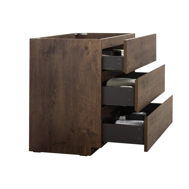Armoire de plancher silencieuse et lisse en noyer - trois tiroirs, volume maximal, sans lavabo, design moderne avec tiroirs lisses, rangement, style