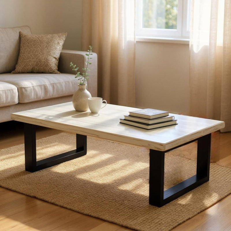 The Rustic Timber Revival Coffee Table, White Wood, 16" H x 48" L x 30" W