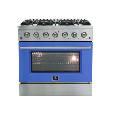 Forno Galiano 36-inch Gas Range in white, black, blue or red, 6 burners, 83,000 BTU, 5.36 cu. ft. Convection oven -  FFSGS6244-36BLU