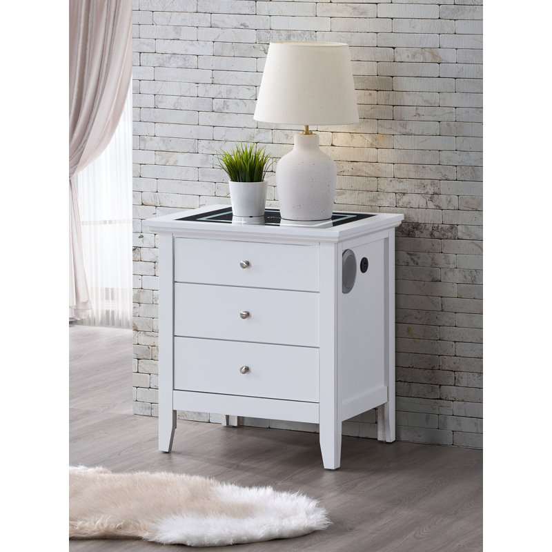Table de chevet 3 tiroirs Hammond USB, blanc