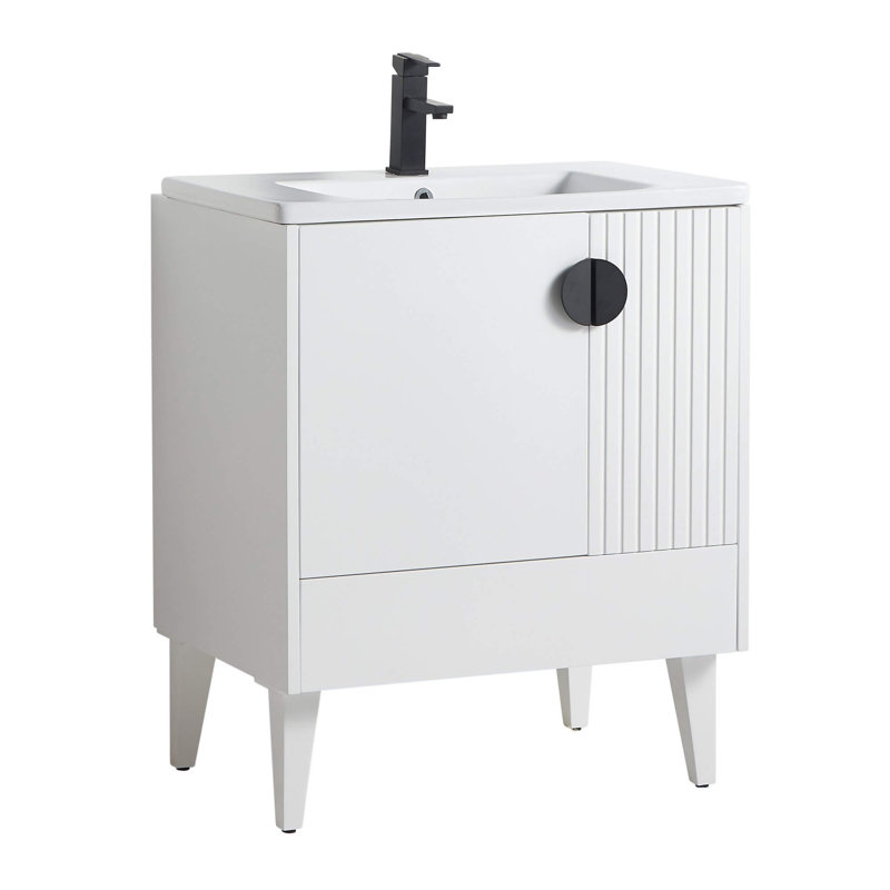 Ensemble de meuble-lavabo simple 30 po Saimah, Blanc mat, Noir
