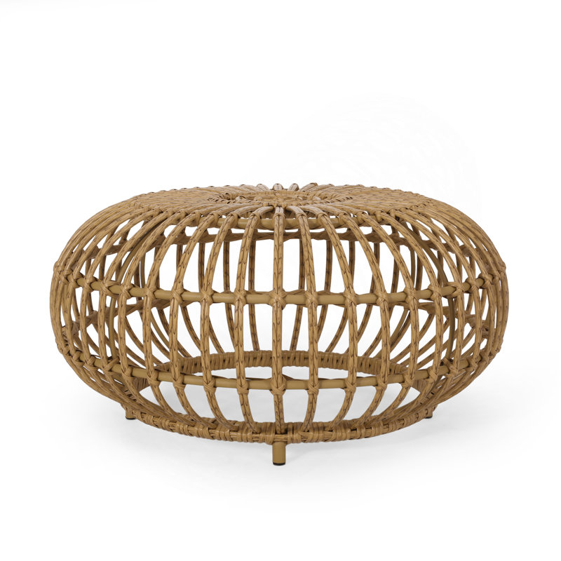OTTAWA Coffee Table-Bohemian Faux Rattan Weave Accent Table For Indoor Outdoor Use, Handcrafted Round Side Table For Living Room, Patio, Garden,Light Brown Color