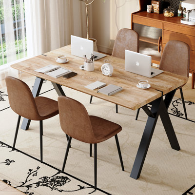 63" Wood Rectangle Dining Table Set, Farmhouse Kitchen Table Set For People