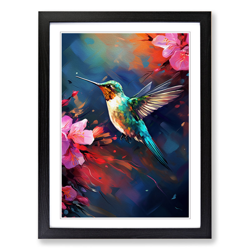 Hummingbird Tachisme - Framed Print, 64cm H x 46cm W x 2cm D, Black Framed
