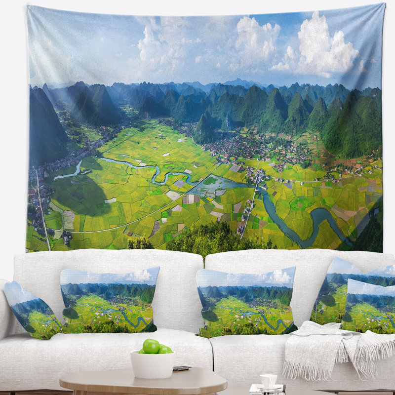 Paysage, rizière, vallée du Vietnam, tapisserie panoramique, H 50 po x l 60 po