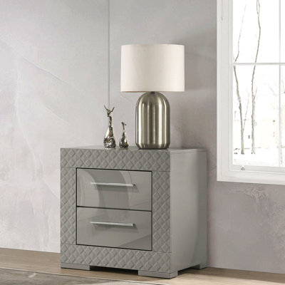 Table de chevet 2 tiroirs gris ultrabrillant
