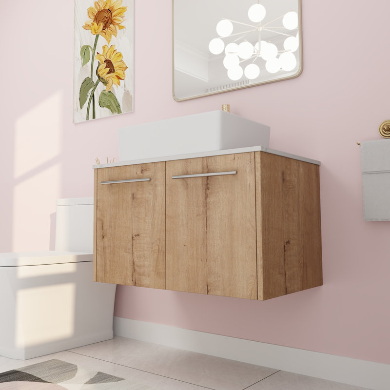 Meuble-lavabo mural simple 29,56 po avec plateau en céramique Egea