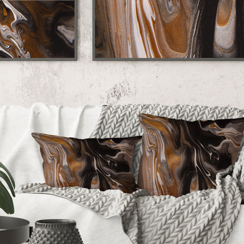 Noir et brun Marble Universe - Coussin décoratif imprimé moderne, 18 po x 18 po