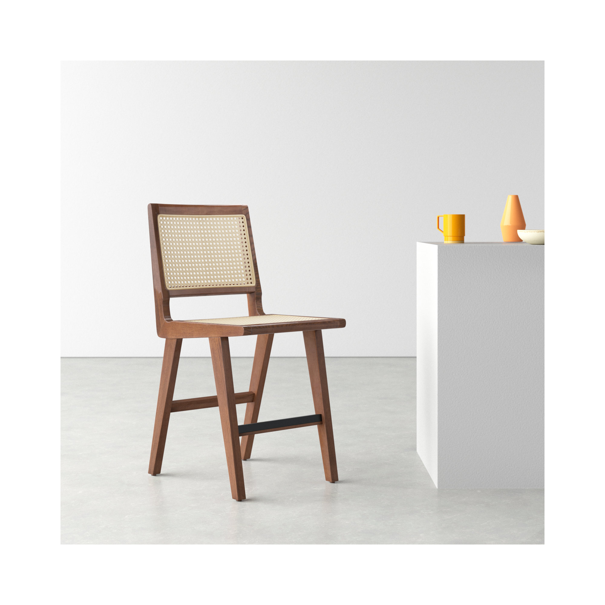 Atticus Cane Bar & Counter Stool, Walnut, Counter Stool (23.2" Seat Height)