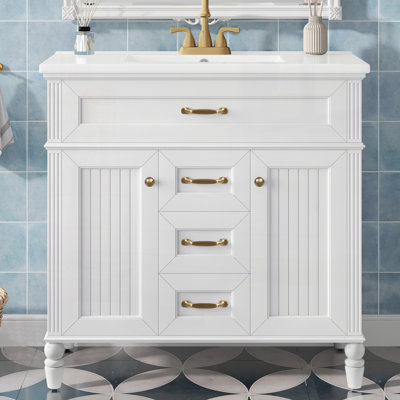 Meuble-lavabo autoportant avec lavabo en céramique 36 po