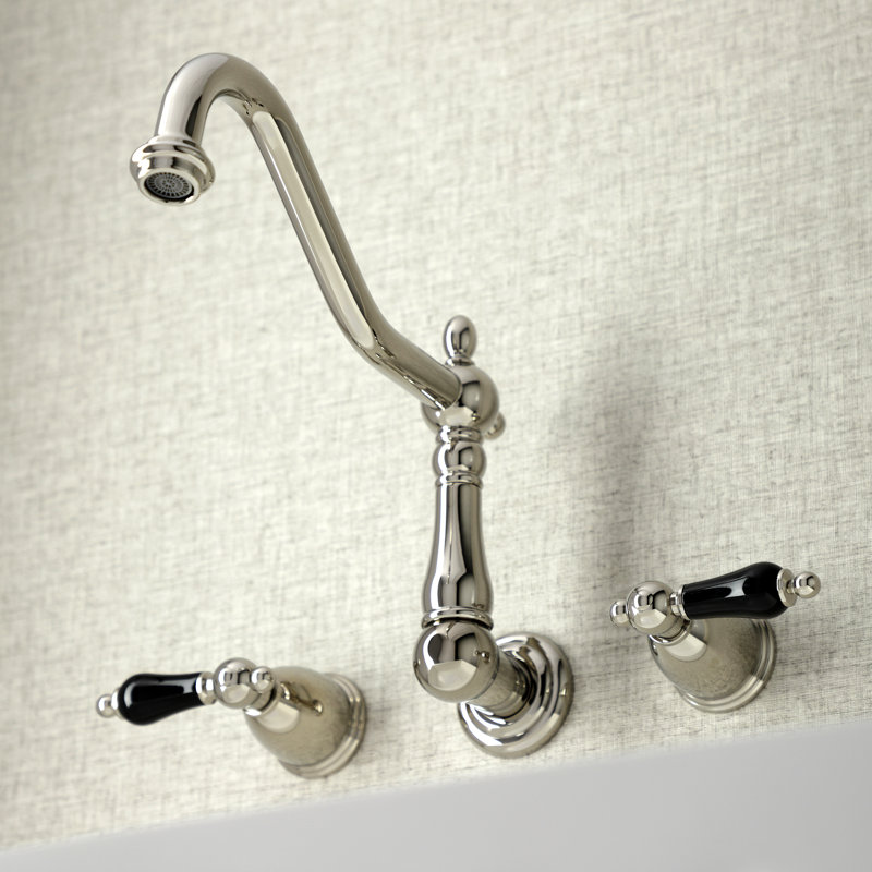 Kingston Brass Duchess Double-Handle 3-Hole Wall-Mount Kitchen Faucet, Polished Nickel