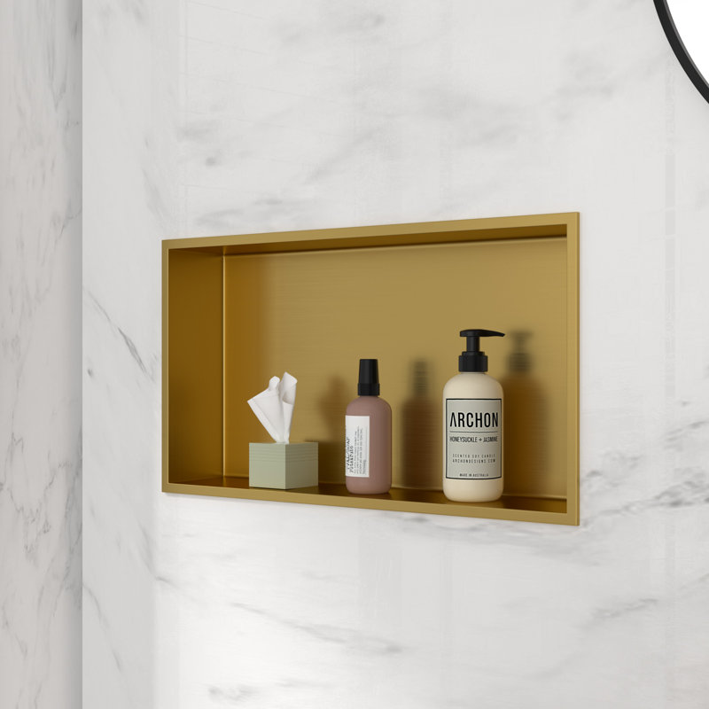 Niche de douche de salle de bain l 25 po x H 13 po, niche murale rectangulaire en acier inoxydable, or brossé, Or brossé