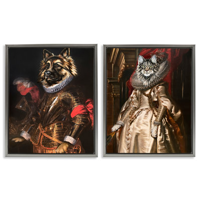  Royal Garb Dog & Cat 2 PC Framed Floater Canvas Set by Carolee Vitaletti