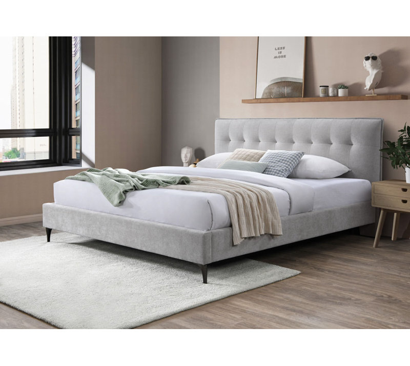 Rexsie Tufted Headboard Bed, Light Gray/Black, RV King