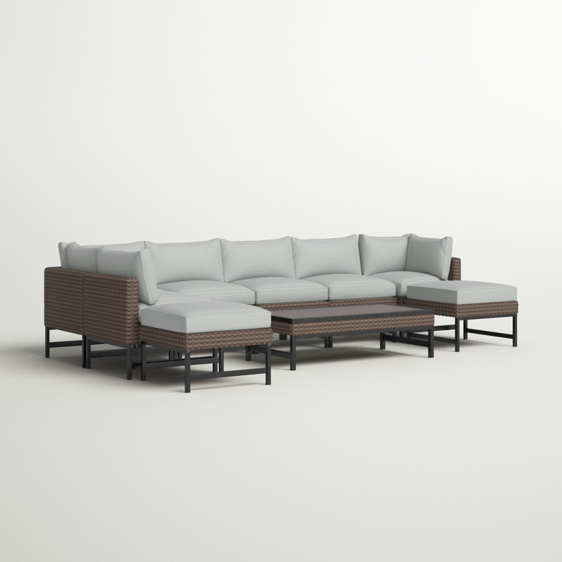 Ensemble de conversation modulaire en rotin 6 pièces avec coussins Hesse