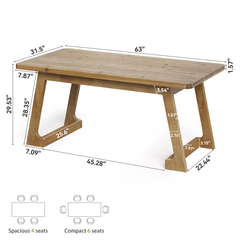 63" solid wood dining table