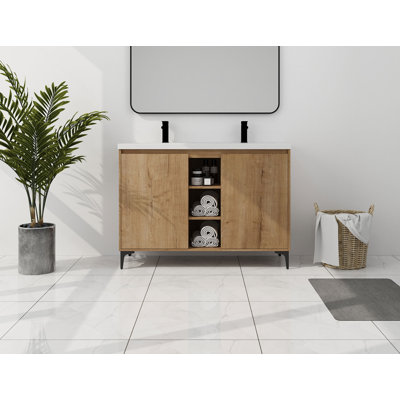 Jubaydah 47.6'' Double Bathroom Vanity with Solid + Manufactured Wood Top