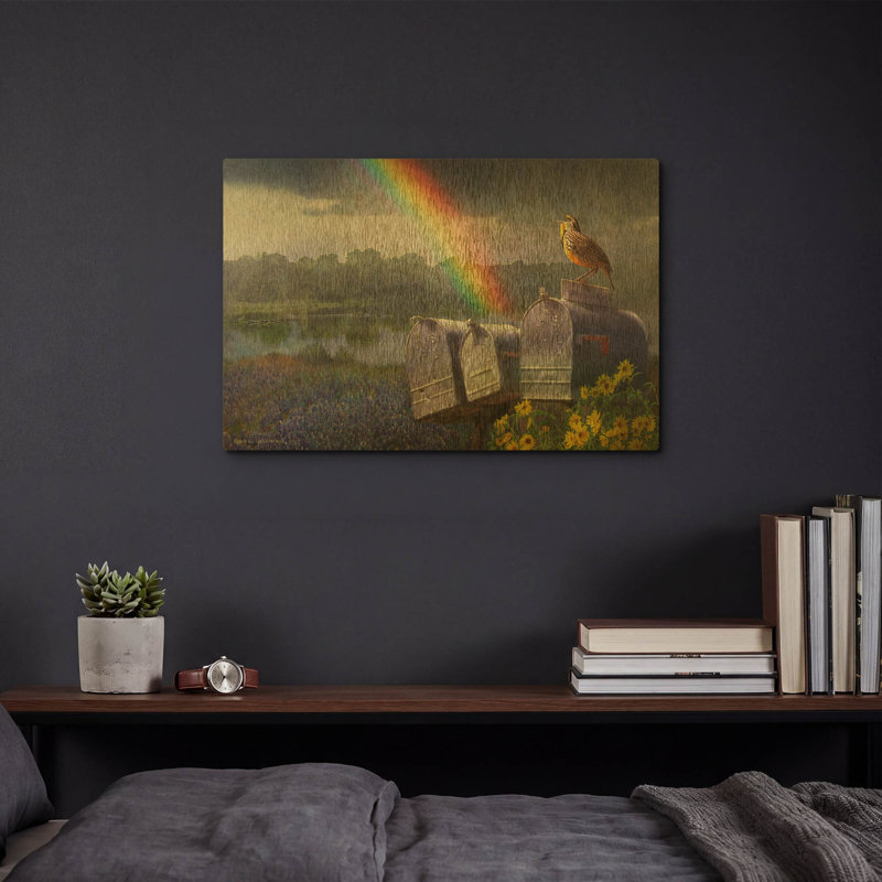 «Mailboxes» par Chris Vest, art mural en métal doré, 16 po x 12 po, 16"x12"