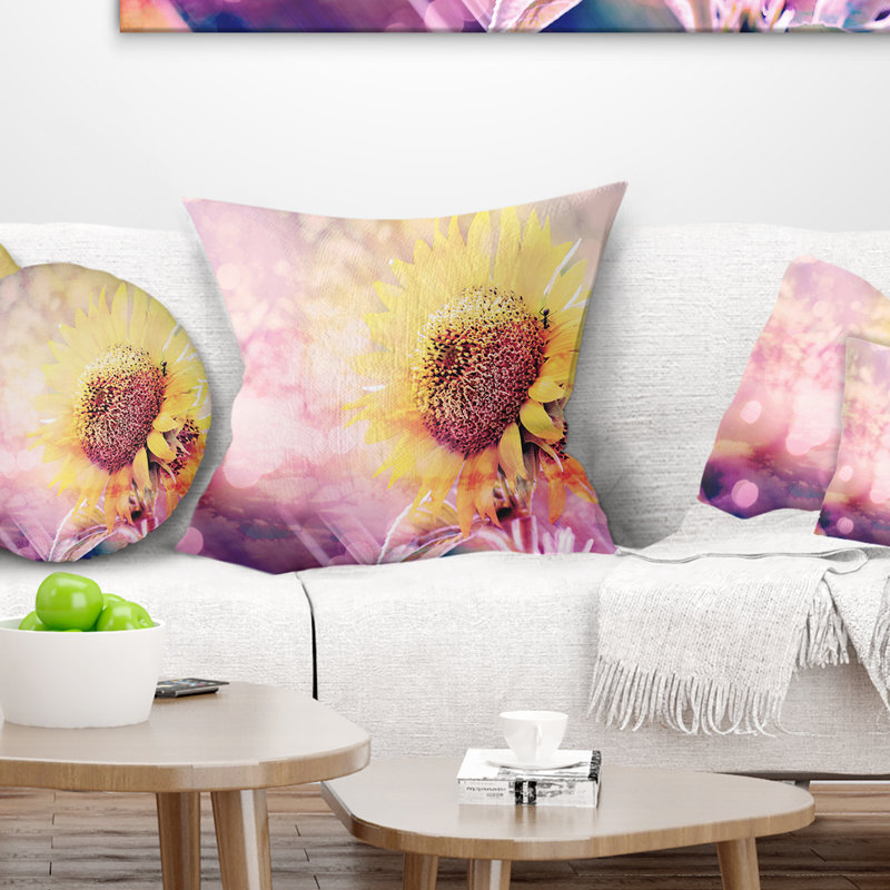 Coussin de tournesol floral avec coussin d’éclairage arc-en-ciel, 18 po x 18 po, Coussin décoratif