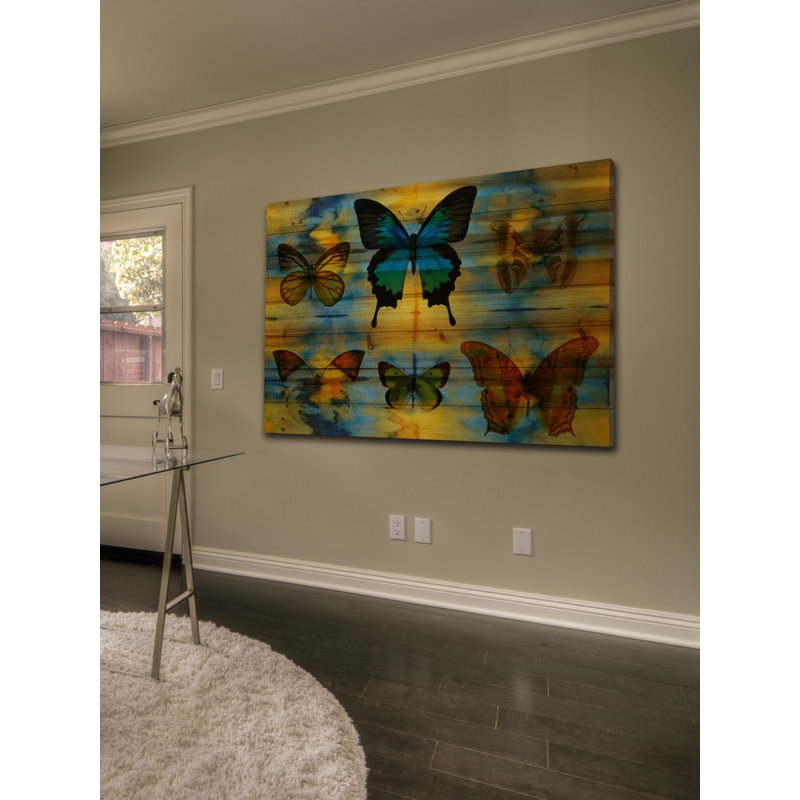 Reproduction d’art sur bois, "lepidoptera" par parvez taj, H 40 po x l 60 po x P 1,5 po