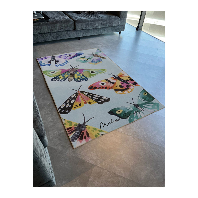 Tapis lavable décoratif multicolore bleu, Tapis de couloir 4 pi 11 po x 9 pi 10 po inclus