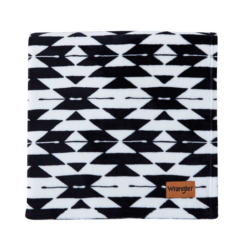 Wrangler Printed Ultra Soft Plush Fleece Throw Blanket, Black Ikat