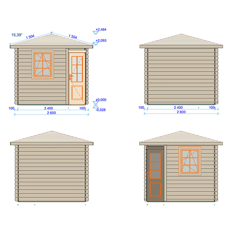 Colombo 8 x 8 ft 44 mm Corner Log Cabin