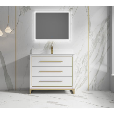 Genai 40'' Single Bathroom Vanity with Stone Top