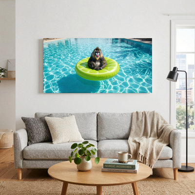 Ensemble de 1 tableau sur toile représentant un singe flottant