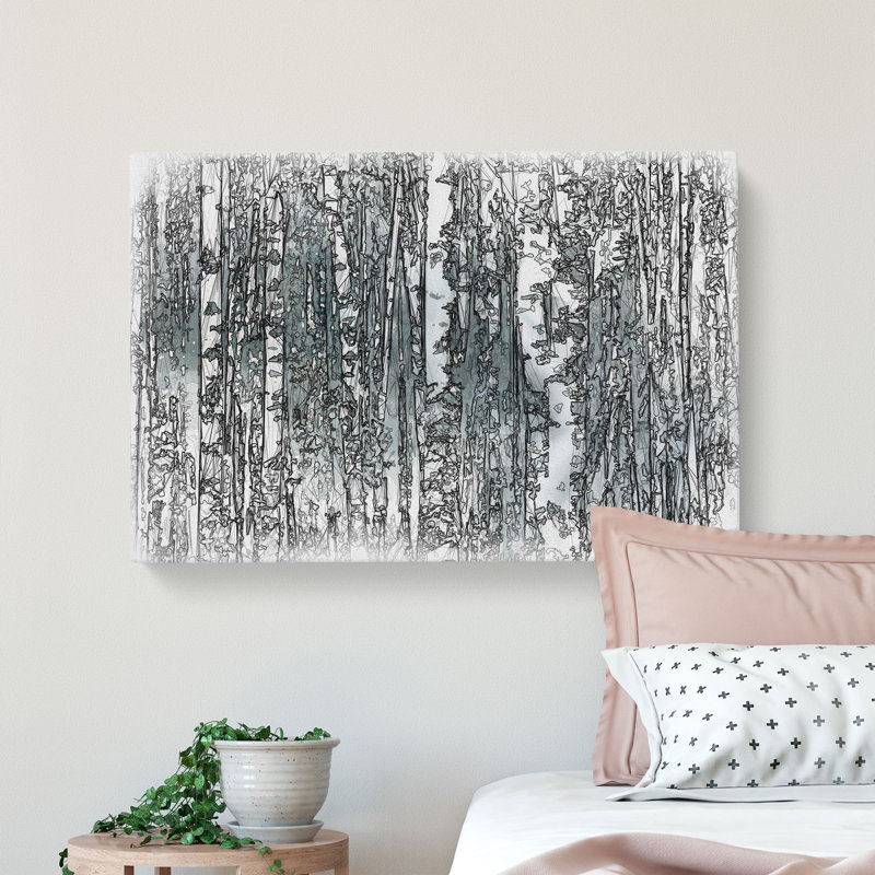 A Birch Tree Forest Sketch - Wrapped Canvas, 40cm H x 60cm W x 3cm D