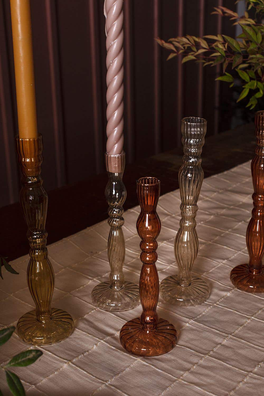 Marajo Candlestick, 8" H x 2.75" W x 2.75" D, Amber
