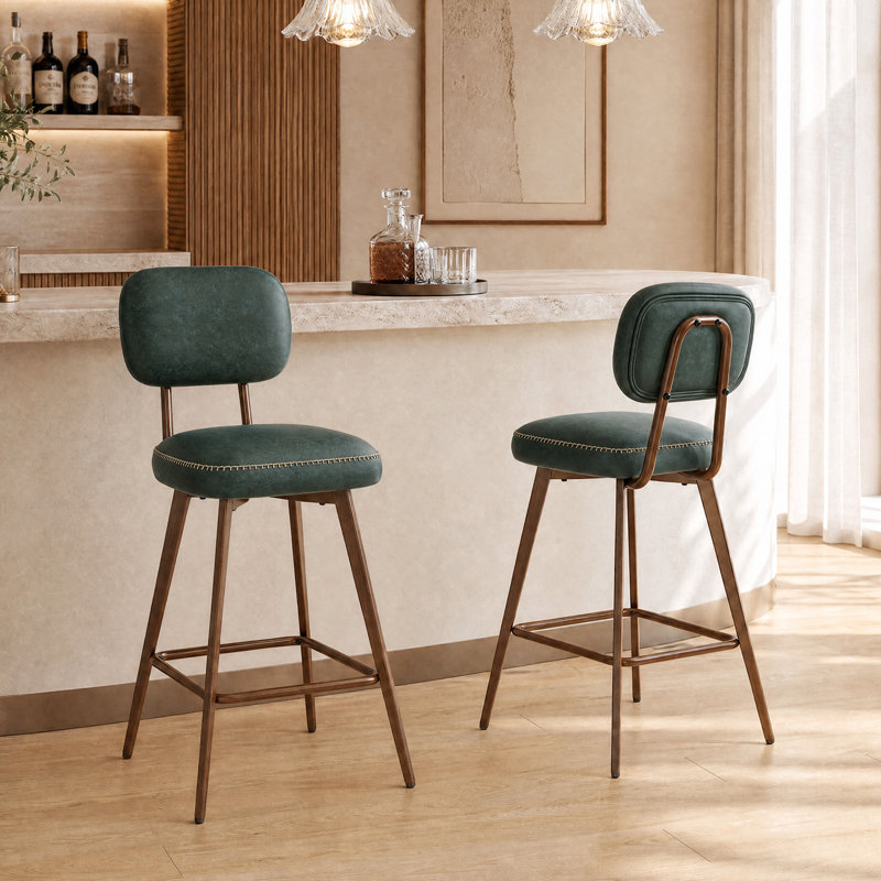 Swivel Upholstered Faux Leather Bar Stool, Green