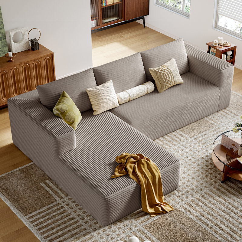 108.2” Modular Sectional Cloud Sofa for Living Room Modern Minimalist couch with L-Shaped Chaise Upholstered Corduroy Couch, Deep Seat, No Assembly Required (Lounge Chaise)