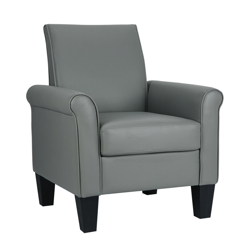 Alrun Upholstered 29" Wide Faux Leather Armchair, Gray Faux Leather