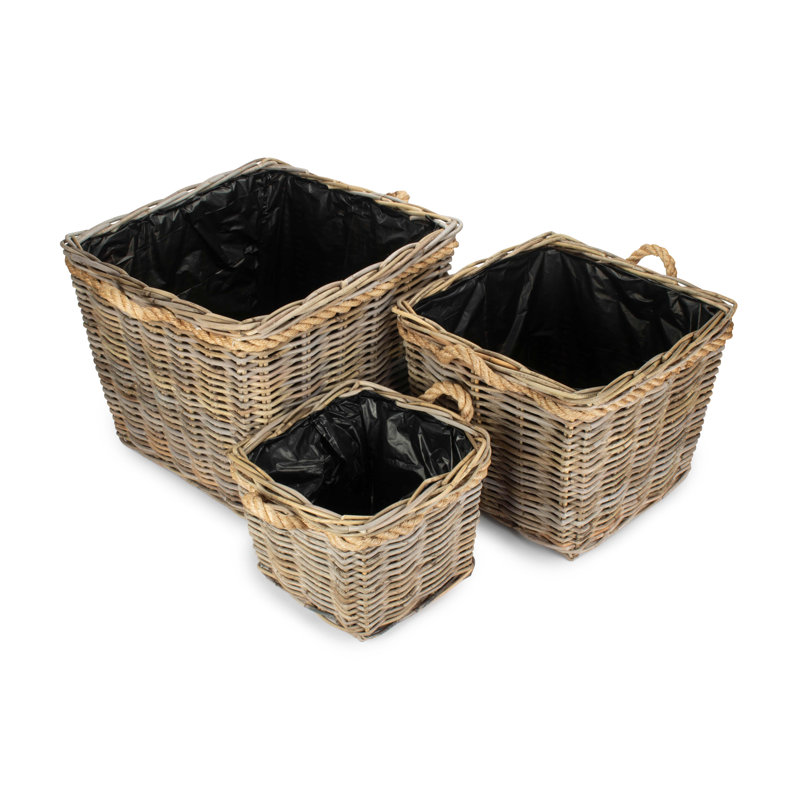 3 Piece Wicker Rattan Planter set with Lining