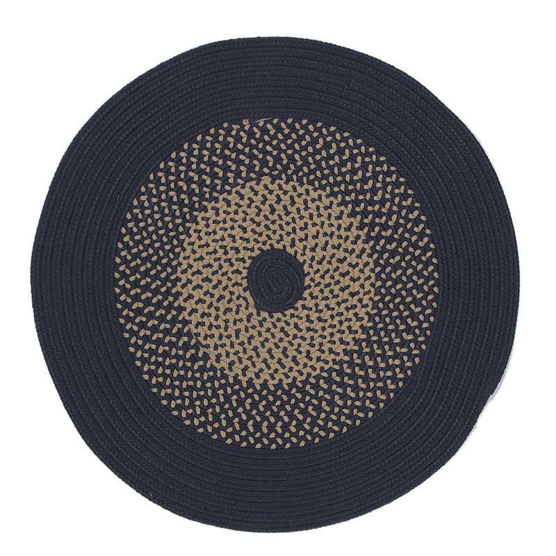 Tapis bleu marine / ivoire tressé à la main Divine, Rond 11 pi