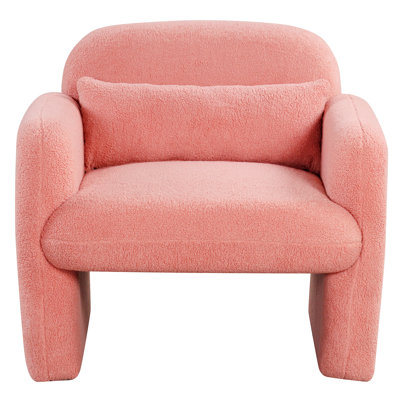 Modern Accent Chair Sherpa Fabric Upholstered Armchair w/ Waist Pillow