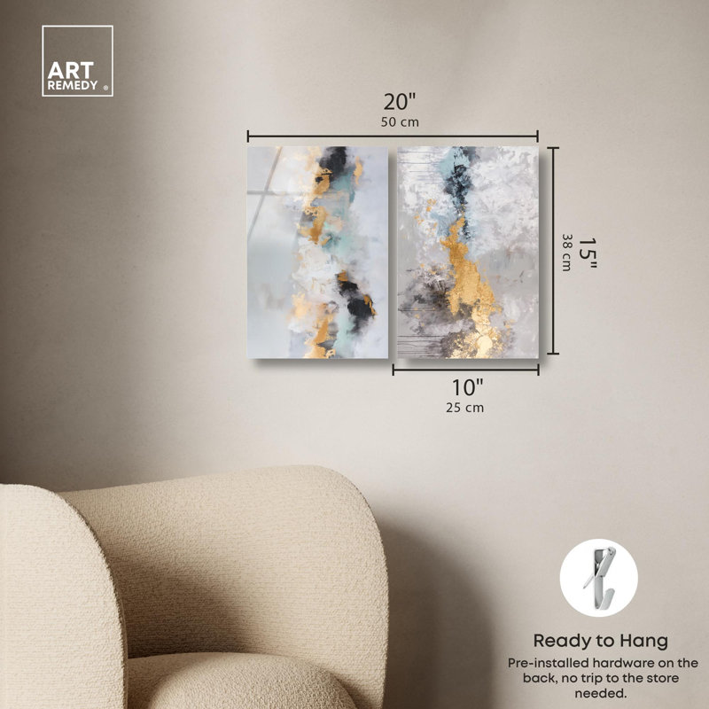 Ensemble de 2 panneaux Gilded Luxe Duo Blue Art , H 15 po x l 20 po