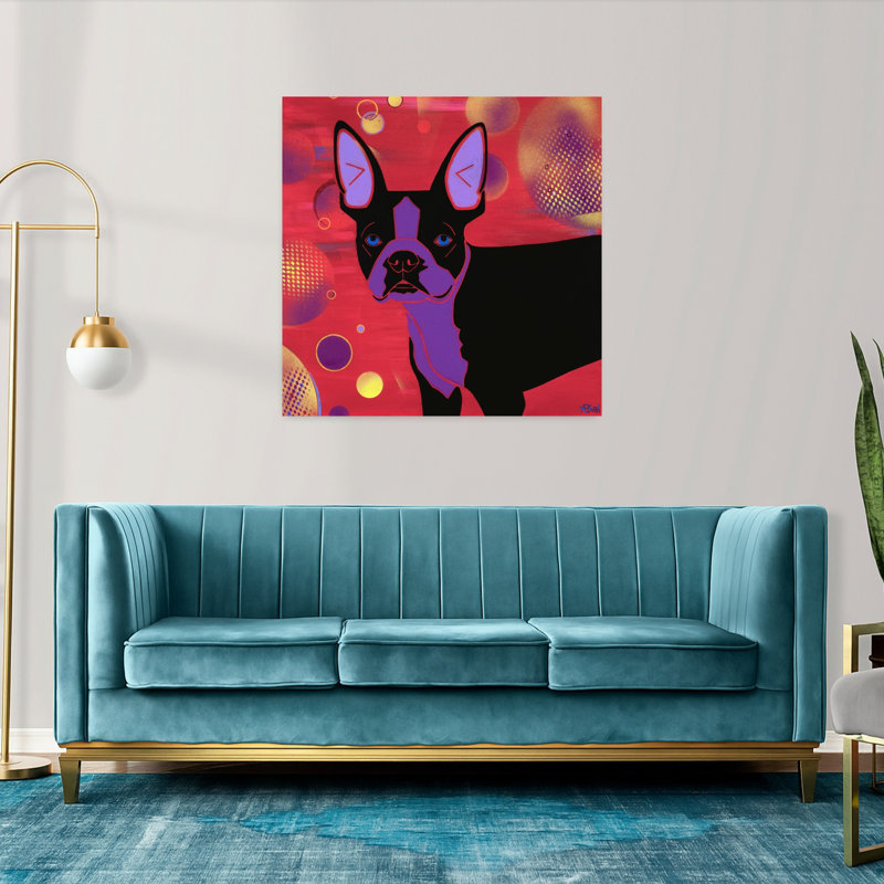 Art contemporain pour chien «Bubbles Boston», H 36 po x l 36 po