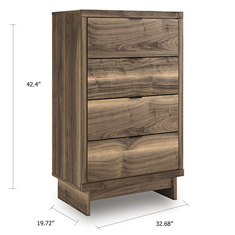 Commode haute Lina, 4 tiroirs intégrés, bois naturel brun